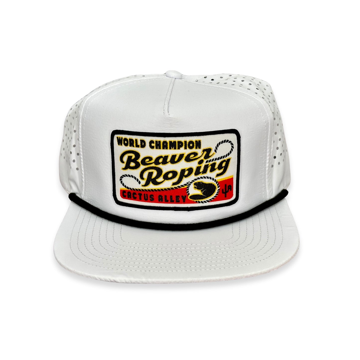 "Beaver Roping" - CA White Laser Holes/ Black Rope, Snapback Cap