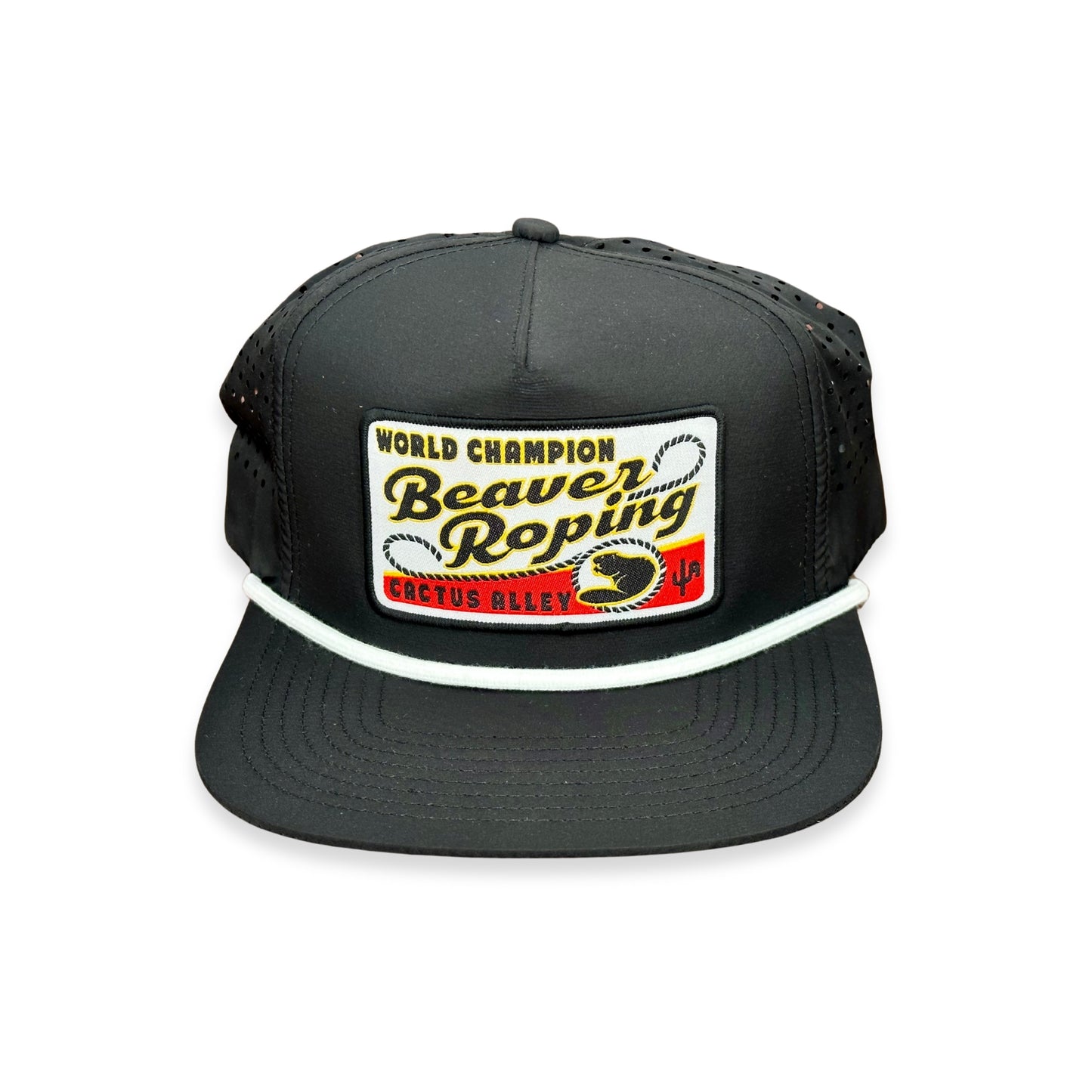 "Beaver Roping" - CA Black Laser Holes/ White Rope, Snapback Cap (WESA JAN 2024)