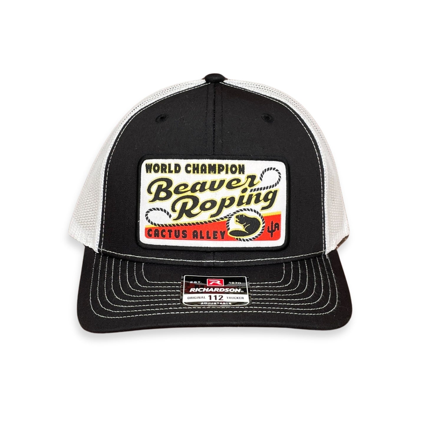 "Beaver Roping" - Richardson 112 Black/White Mesh, Snapback Cap (WESA JAN 2024)