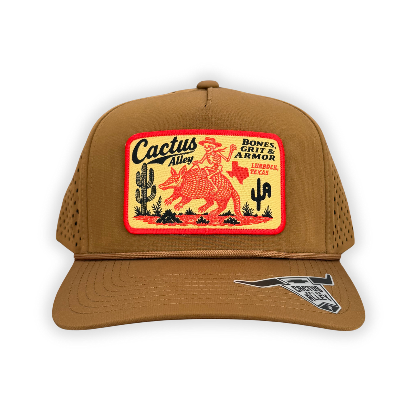 "Bones & Grit" - CA Caramel Laser Holes/ Caramel Rope, Snapback Cap
