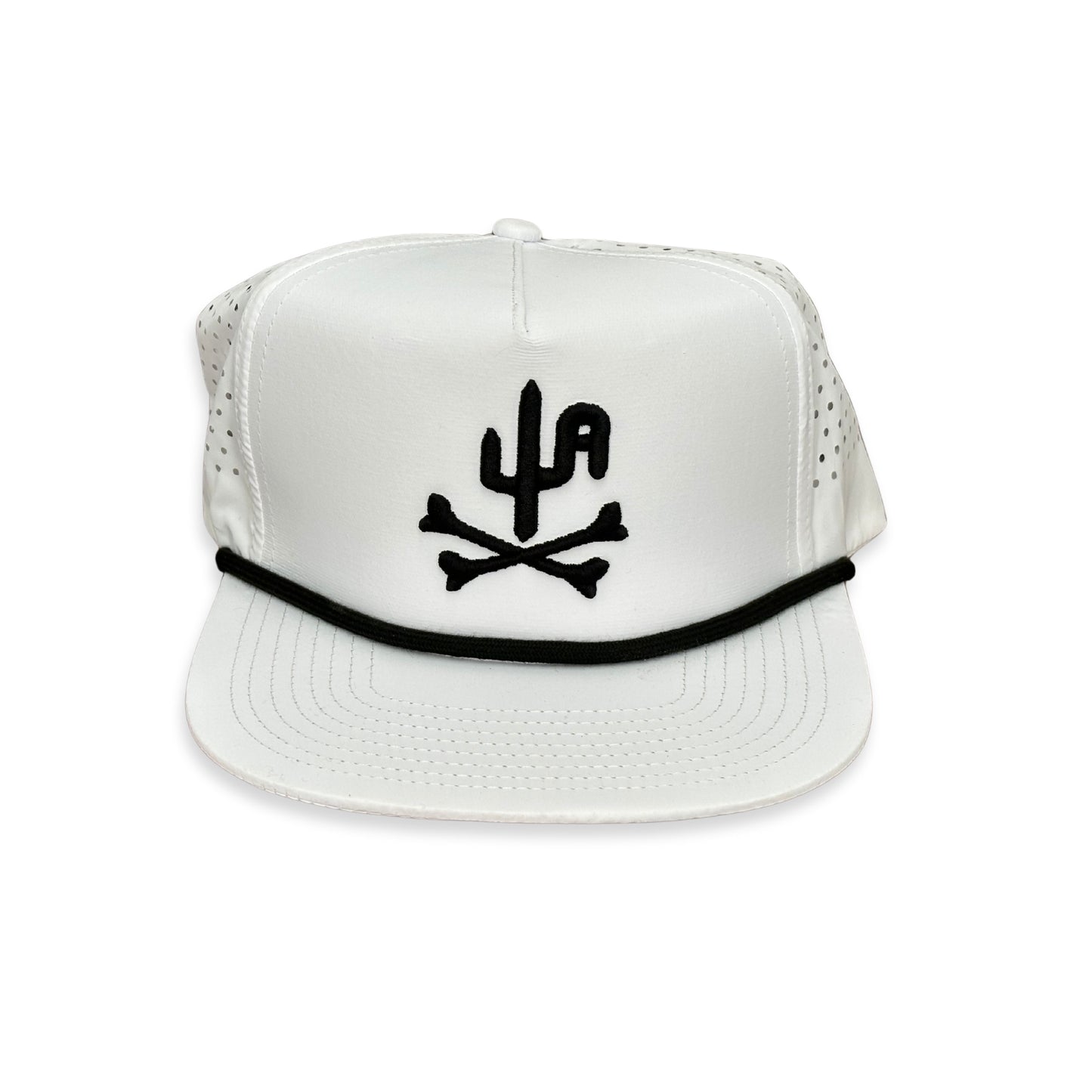 "Bones" - CA White Laser Holes/ Black Rope, Snapback Cap - Black Puff (WESA JAN 2024)