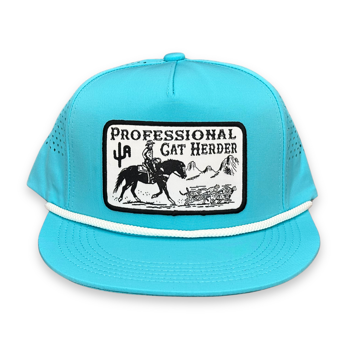 "Cat Herder" - CA Turquoise Laser Holes/ White Rope, Snapback Cap (2025)