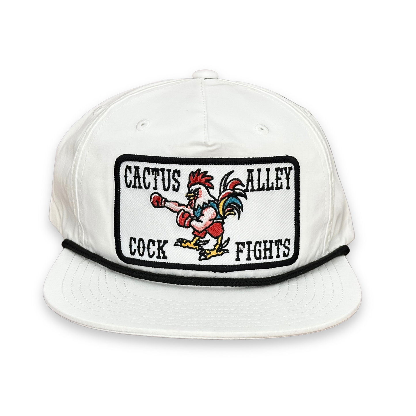 "Cock Fights"- CA 256 White/ Black Rope, Snapback Cap (2025)