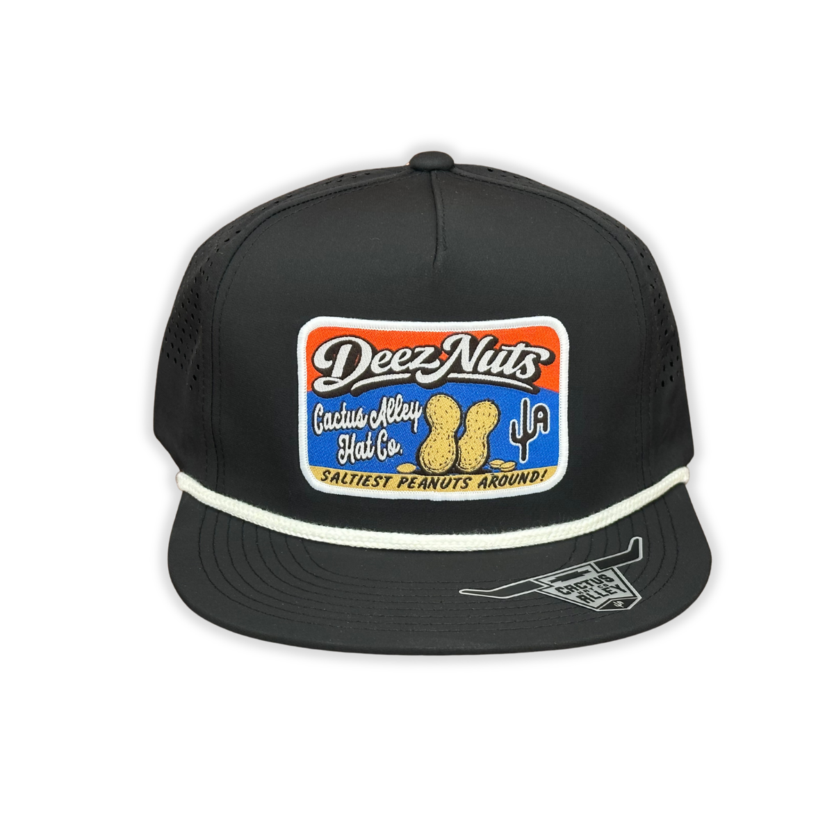 "Deez Nuts" - CA Black Laser Holes/ White Rope, Snapback Cap