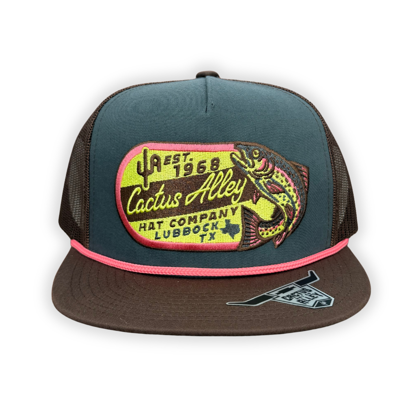 "Fly Fishin'" - CA 6006 Charcoal/ Brown Mesh/ Pink Rope, Snapback Cap