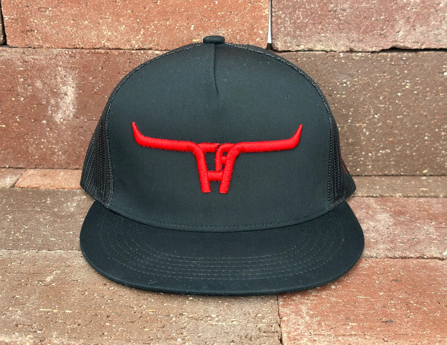 "CA Longhorn" Red Puff - 6006 Black/ Black Mesh, Snapback Cap (2024)