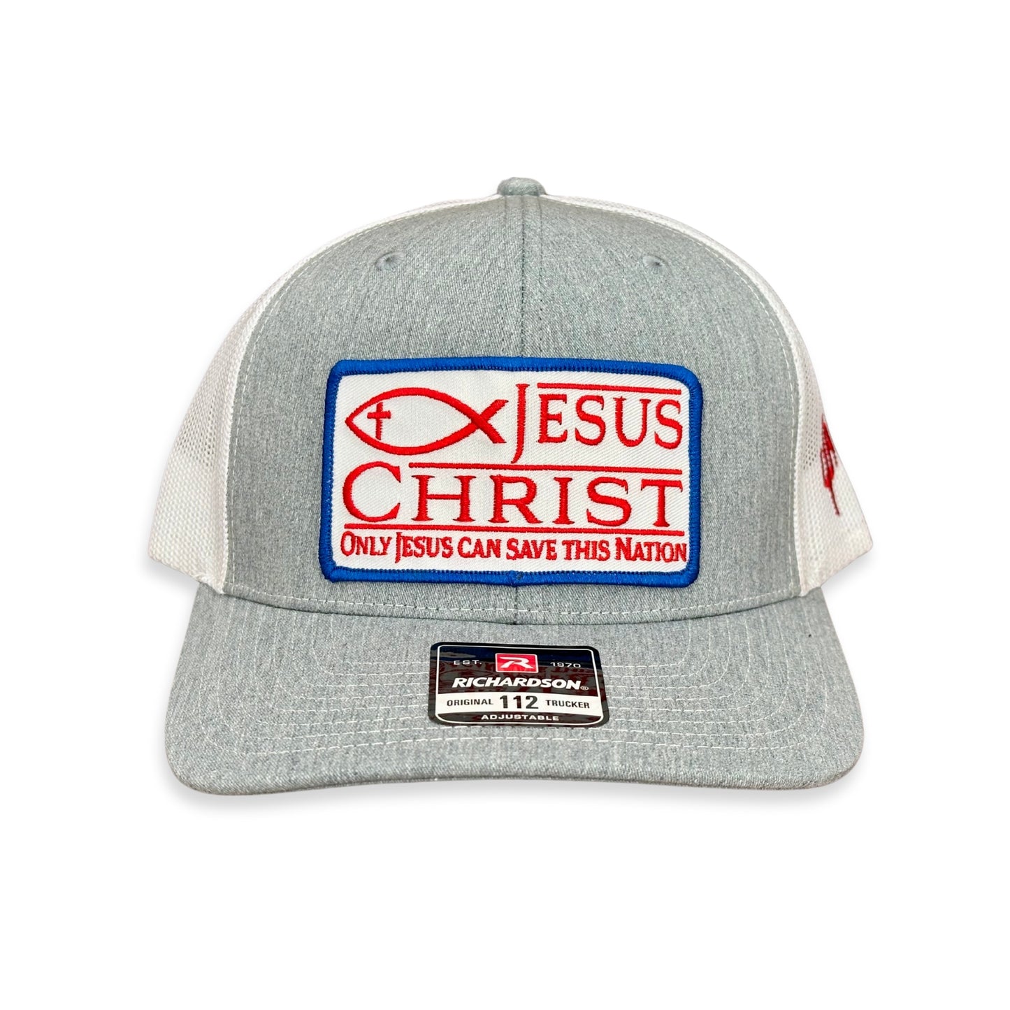 "Jesus" - Richardson 112 Heather Grey/White Mesh, Snapback Cap