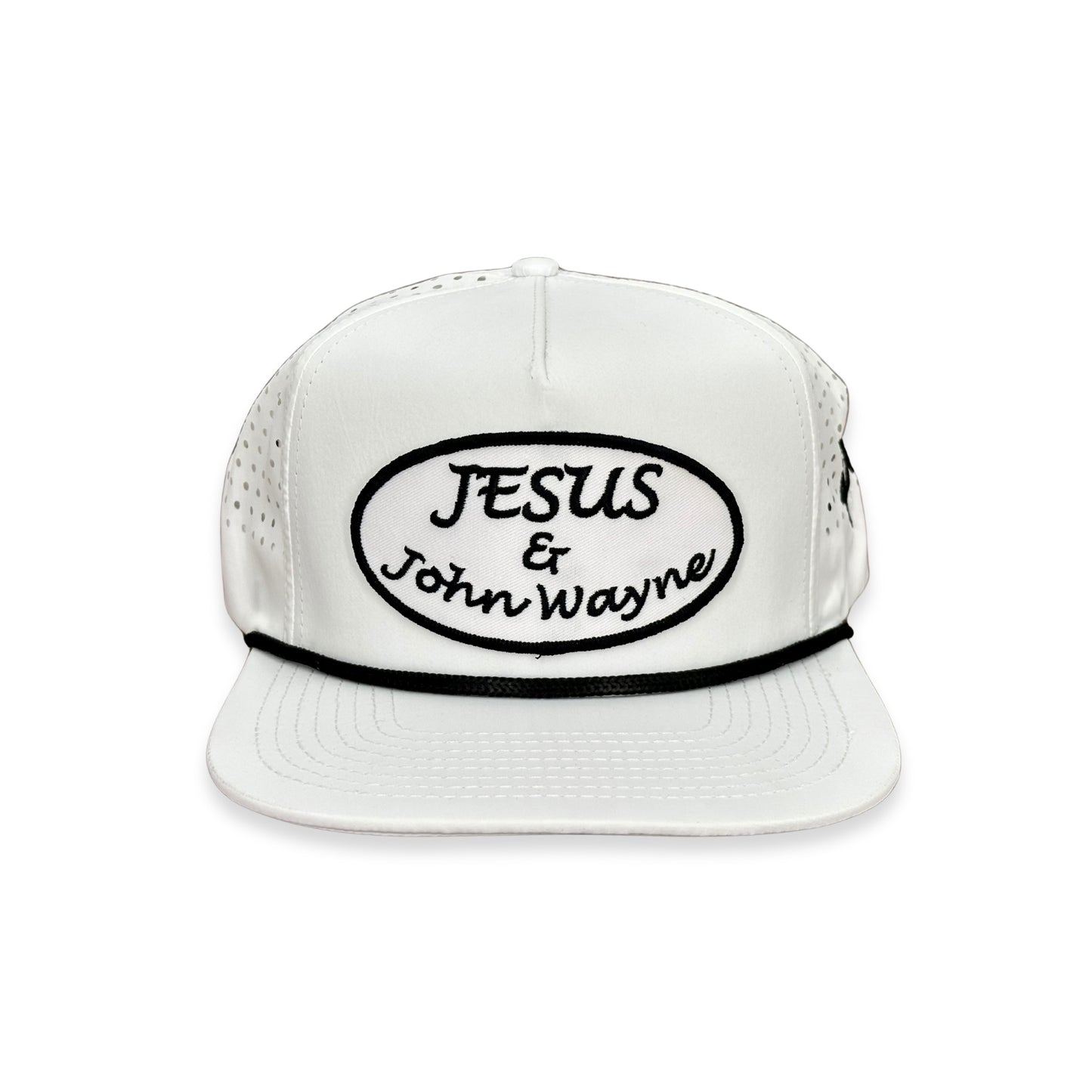 "Jesus & John Wayne" - CA White Laser Holes/ Black Rope, Snapback Cap (WESA JAN 2024)