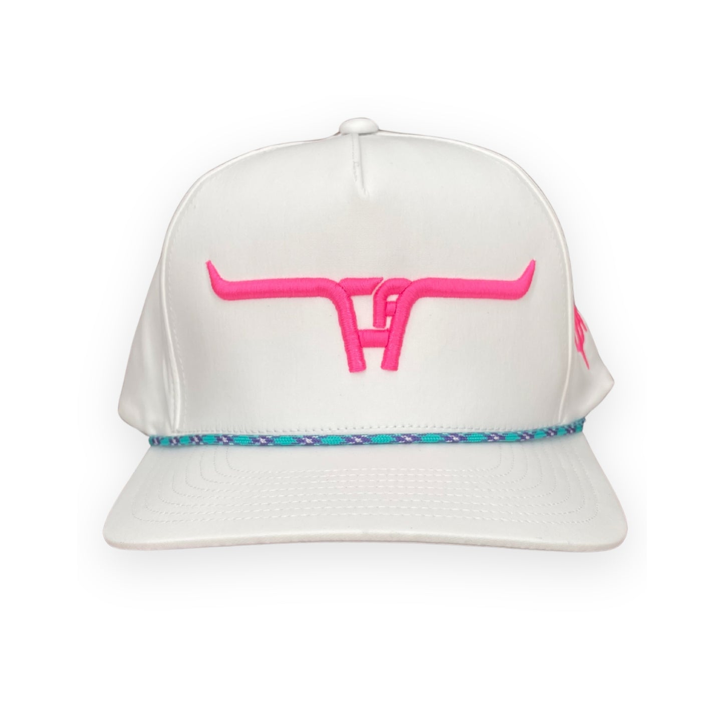 "CA Longhorn" Pink Puff - CA 5054 Purple and Turquoise Rope, Snapback Cap