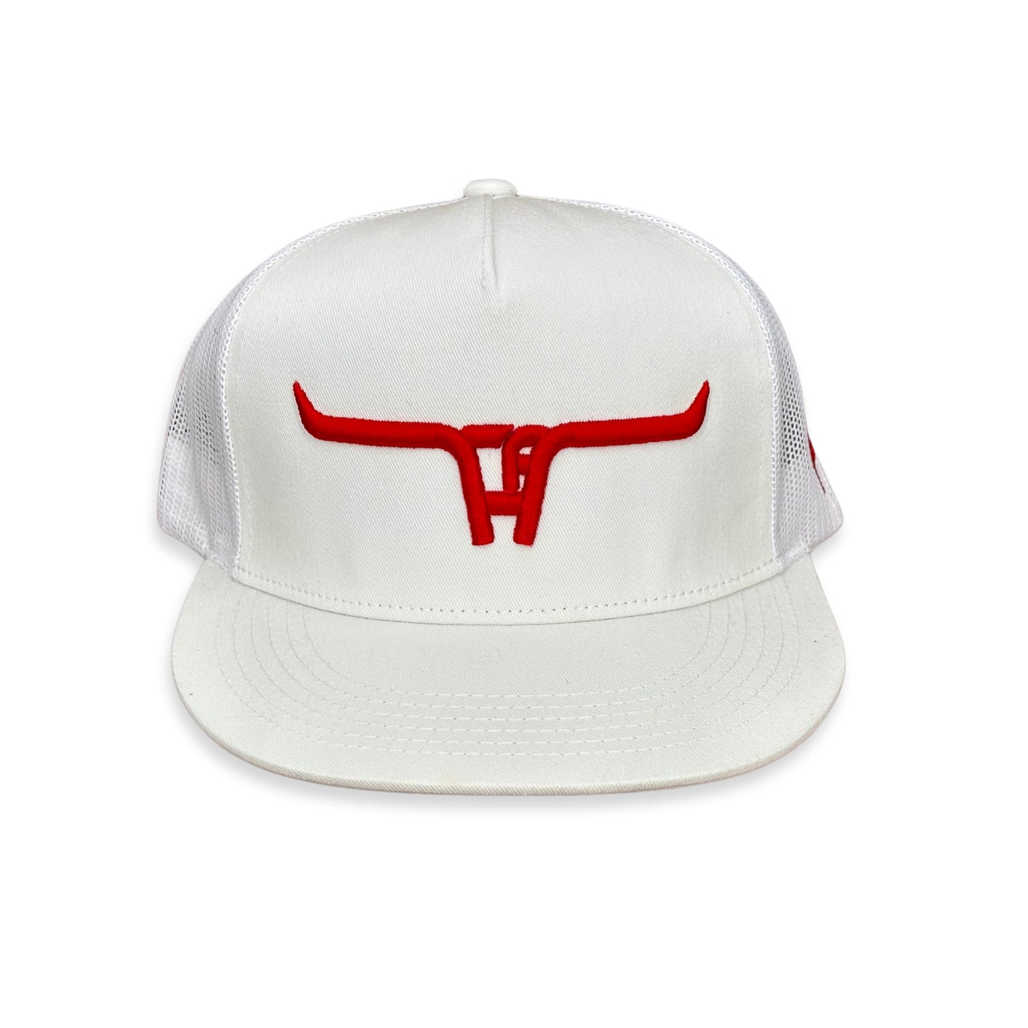 "CA Longhorn" Red Puff - CA 6006 White/ White Mesh, Snapback Cap (2024)
