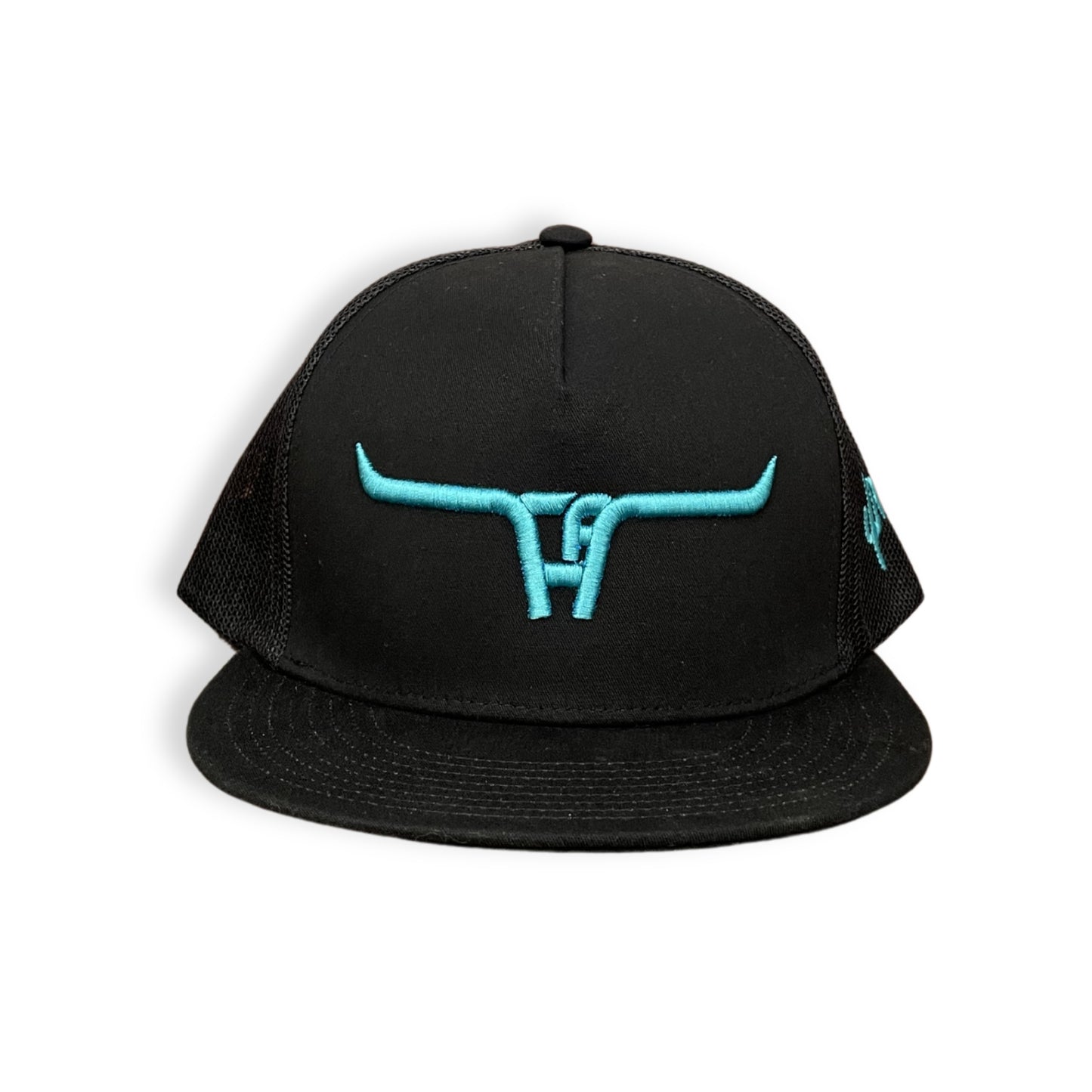 "CA Longhorn" Turquoise Puff - 6006 Black/ Black Mesh, Snapback Cap (WESA JAN 2024)