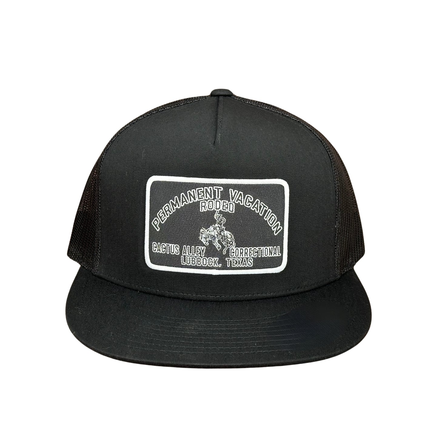 "Permanent Vacation-Blk" - 6006 Black/ Black Mesh, Snapback Cap (2024)