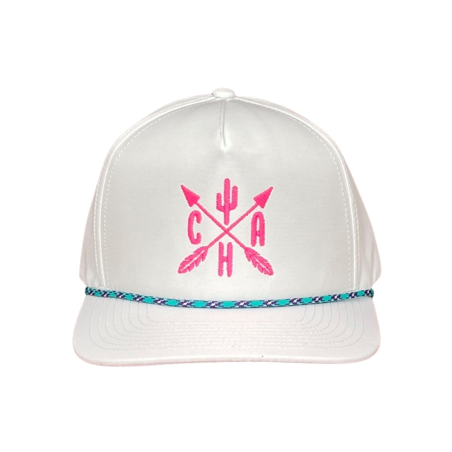 "Gravestone in Pink" - CA White/Purple, Turquoise Rope, Snapback Cap (WESA JAN 2024)