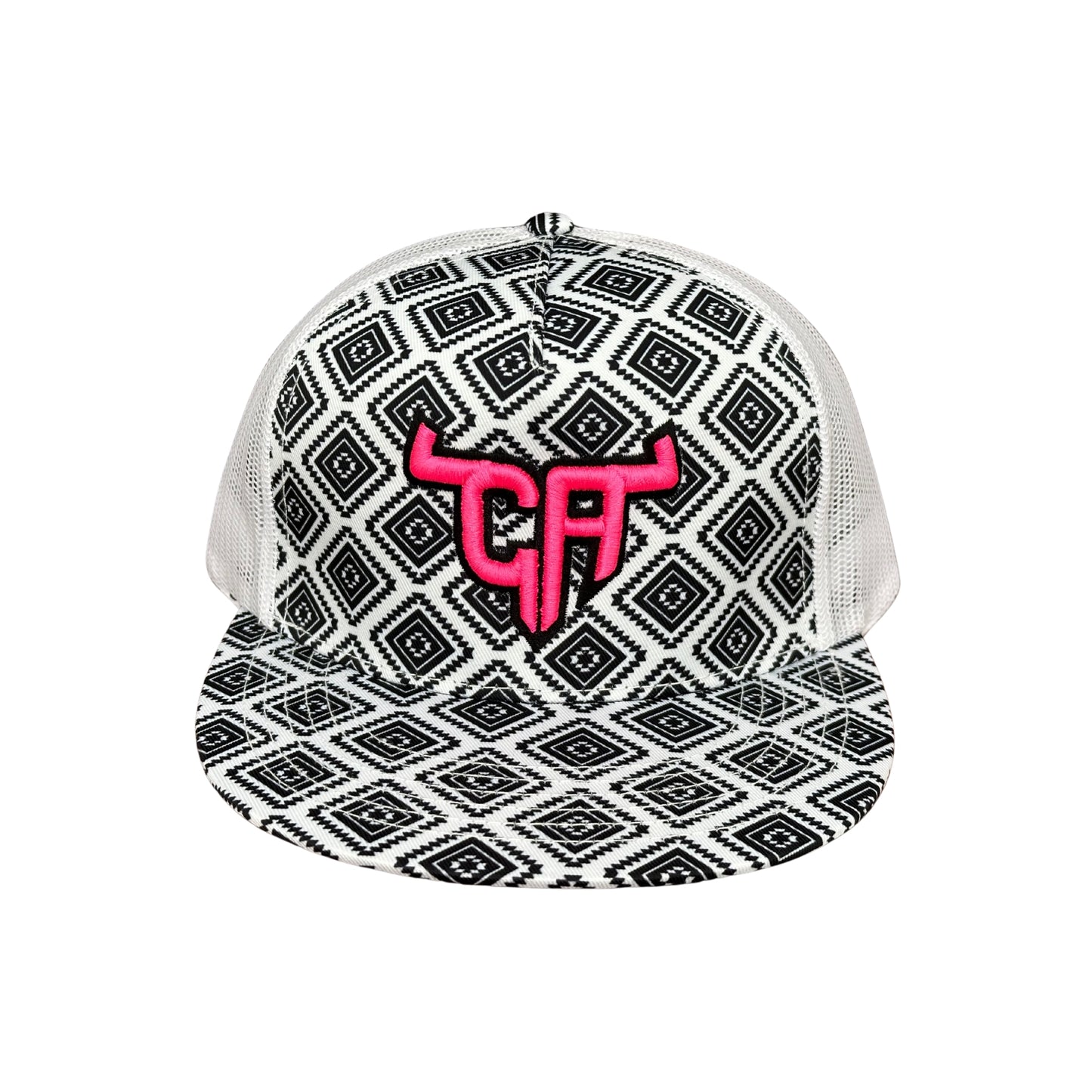 "CA Shorthorn" Pink Puff Stitch - CA Black/White Aztec, Snapback Cap (2024)