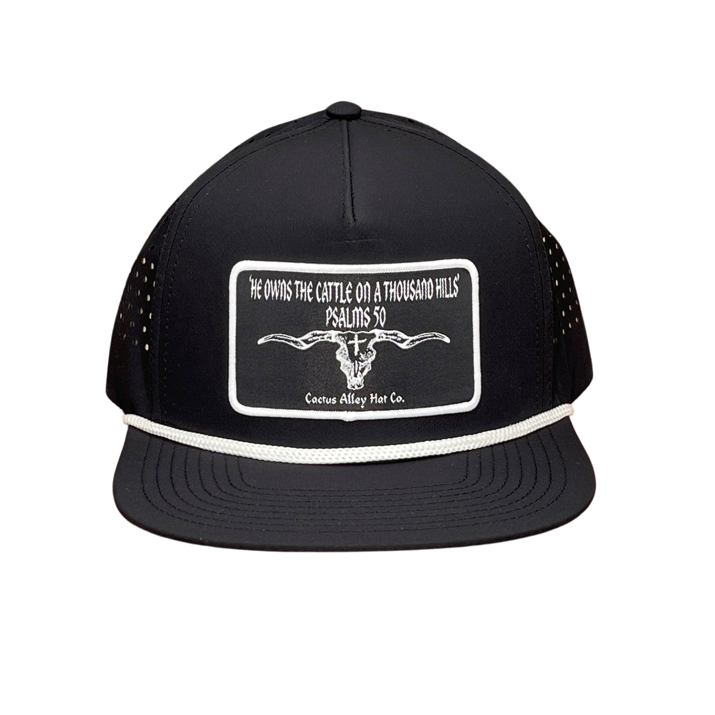 "Psalms 50" - CA Black Laser Holes/ White Rope, Snapback Cap (WESA JAN 2024)