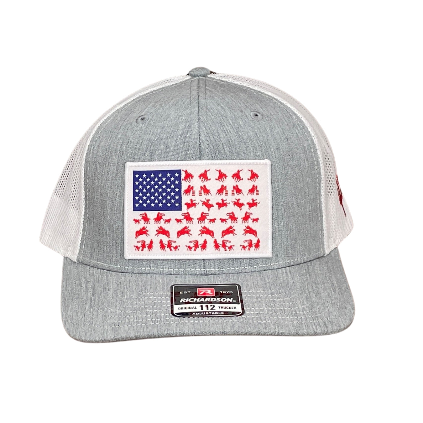 "Rodeo Flag" - Richardson 112 Heather Grey/White Mesh, Snapback Cap (WESA JAN 2024)