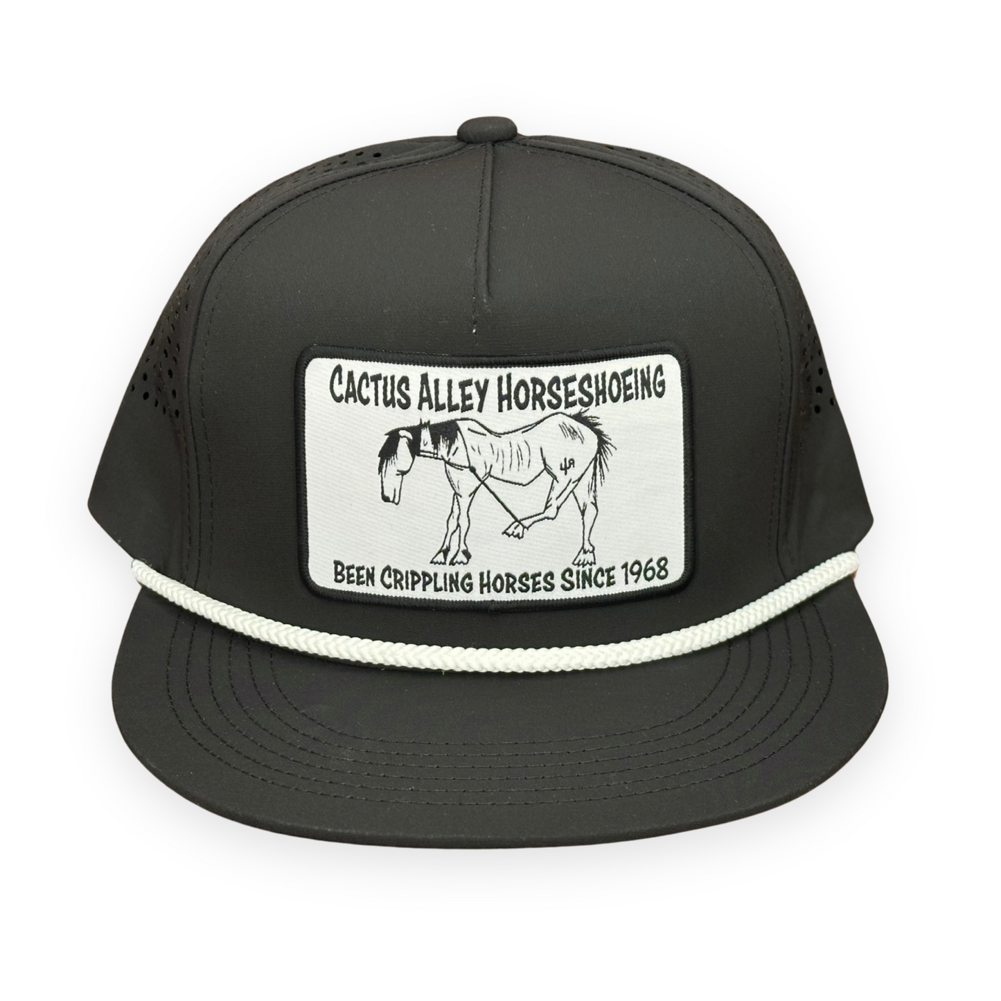 "Shoeing" - CA Black Laser Holes/ White Rope, Snapback Cap (2025)