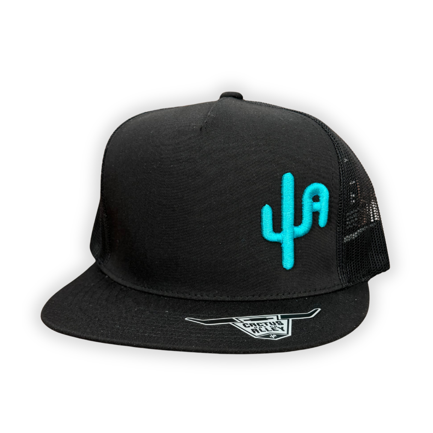 "Puff Daddy" Turquoise Puff - CA 6006 Black/ Black Mesh, Snapback Cap