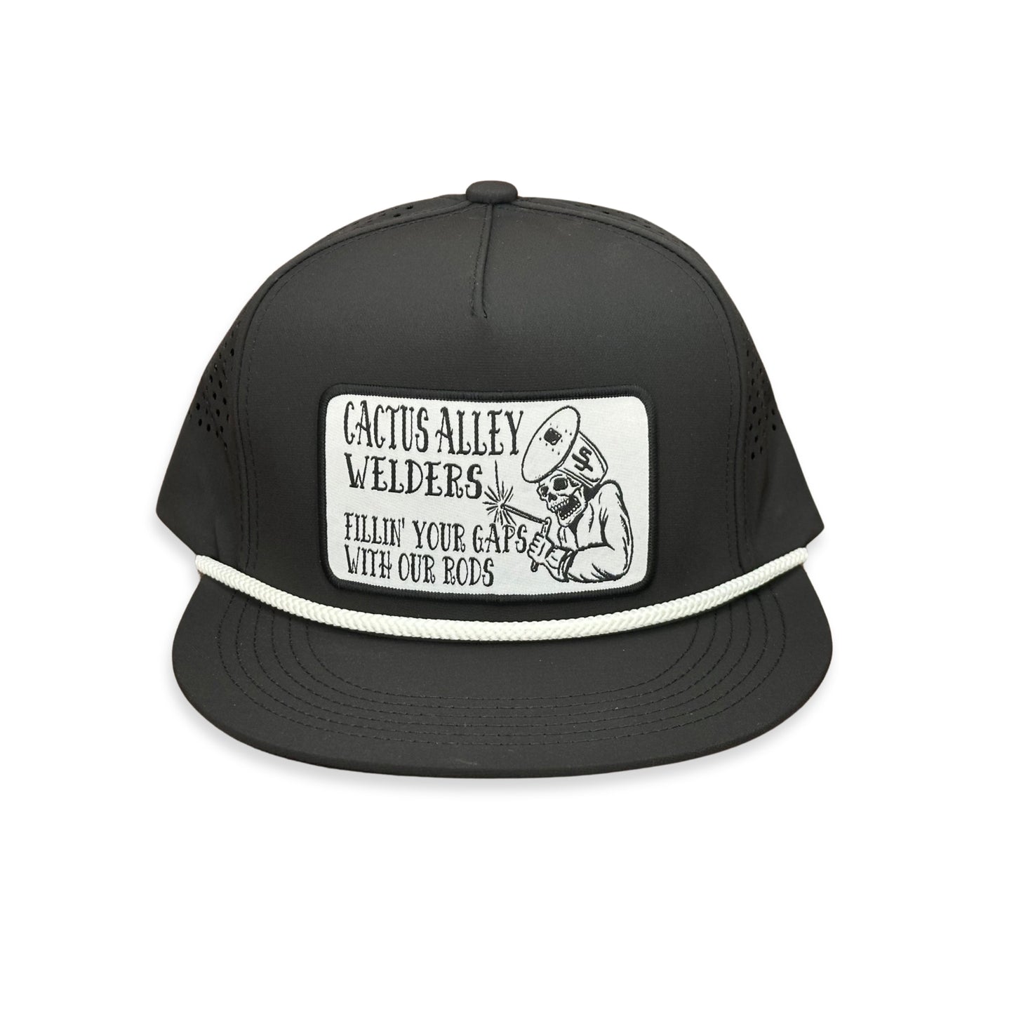 "Welder" - CA Black Laser Holes/ White Rope, Snapback Cap (2025)