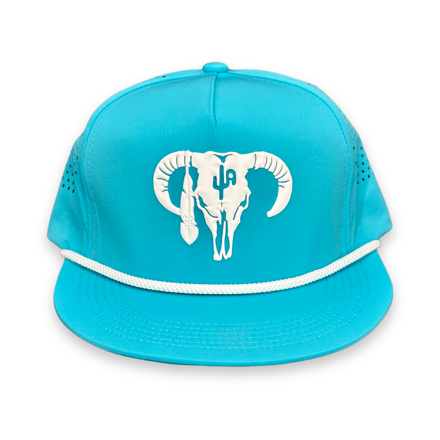 PVC "Hereford Skull" WHT - CA Turquoise Laser Holes/ White Rope, Snapback Cap (2025)