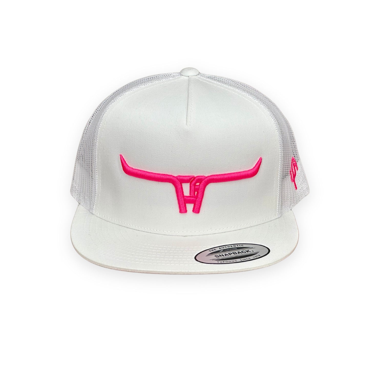 "CA Longhorn" Pink Puff - 6006 White/ White Mesh, Snapback Cap (2024)