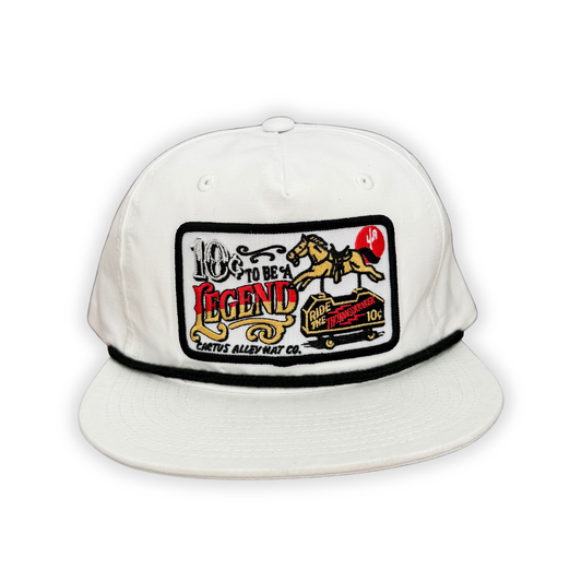 "10¢ Legend"- CA 256 White/ Black Rope, Snapback Cap