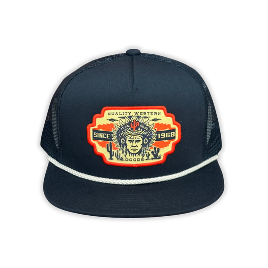"Big Chief-BLK" - CA 6006 Black/ Black Mesh/ Gold Rope, Snapback Cap
