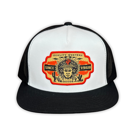 "Big Chief-BLK" - 6006 Black/White/Black Mesh, Snapback Cap