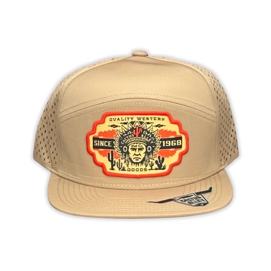 "Big Chief-BLK" - CA 7 Panel Khaki Laser Holes, Snapback Cap