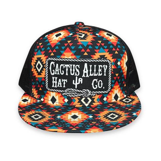 "Square Knot-BLK" - CA Sunburst Aztec/Black Mesh, Snapback Cap (2025)