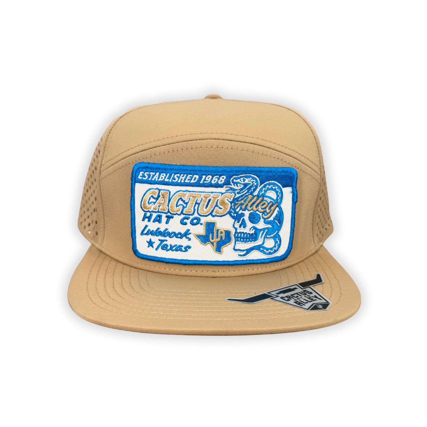 "Blue Light Special" - CA 7 Panel Khaki/Laser Holes, Snapback Cap