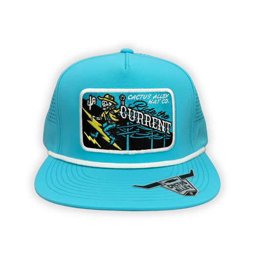 "Bolt" - CA Turquoise Laser Holes/ White Rope, Snapback Cap