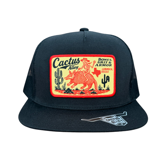 "Bones & Grit" - 6006 Black/ Black Mesh, Snapback Cap