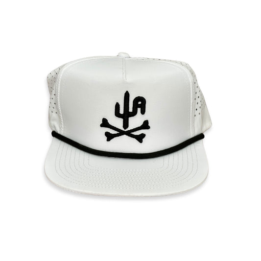 "Bones" - CA White Laser Holes/ Black Rope, Snapback Cap - Black Puff (WESA JAN 2024)