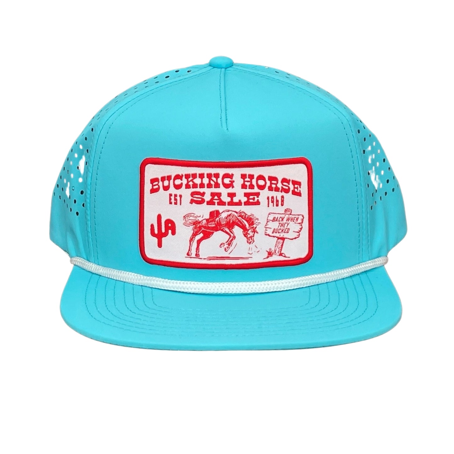 "Bucking Horse" - CA Turquoise Laser Holes/ White Rope, Snapback Cap (WESA JAN 2024)
