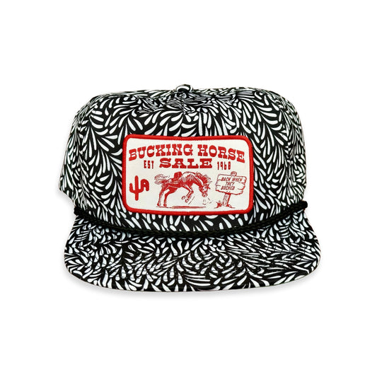 "Bucking Horse"- Black/White Leaf, Snap Back Cap (2024)