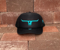 "Cactus Alley Longhorn" Turquoise Puff - Black Foam Front/ Black Mesh, Snapback Cap (WESA JAN 2024)