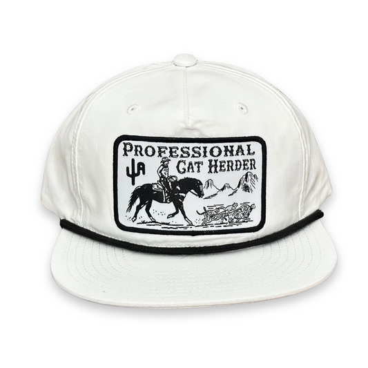 "Cat Herder"- CA 256 White/ Black Rope, Snapback Cap (2025)