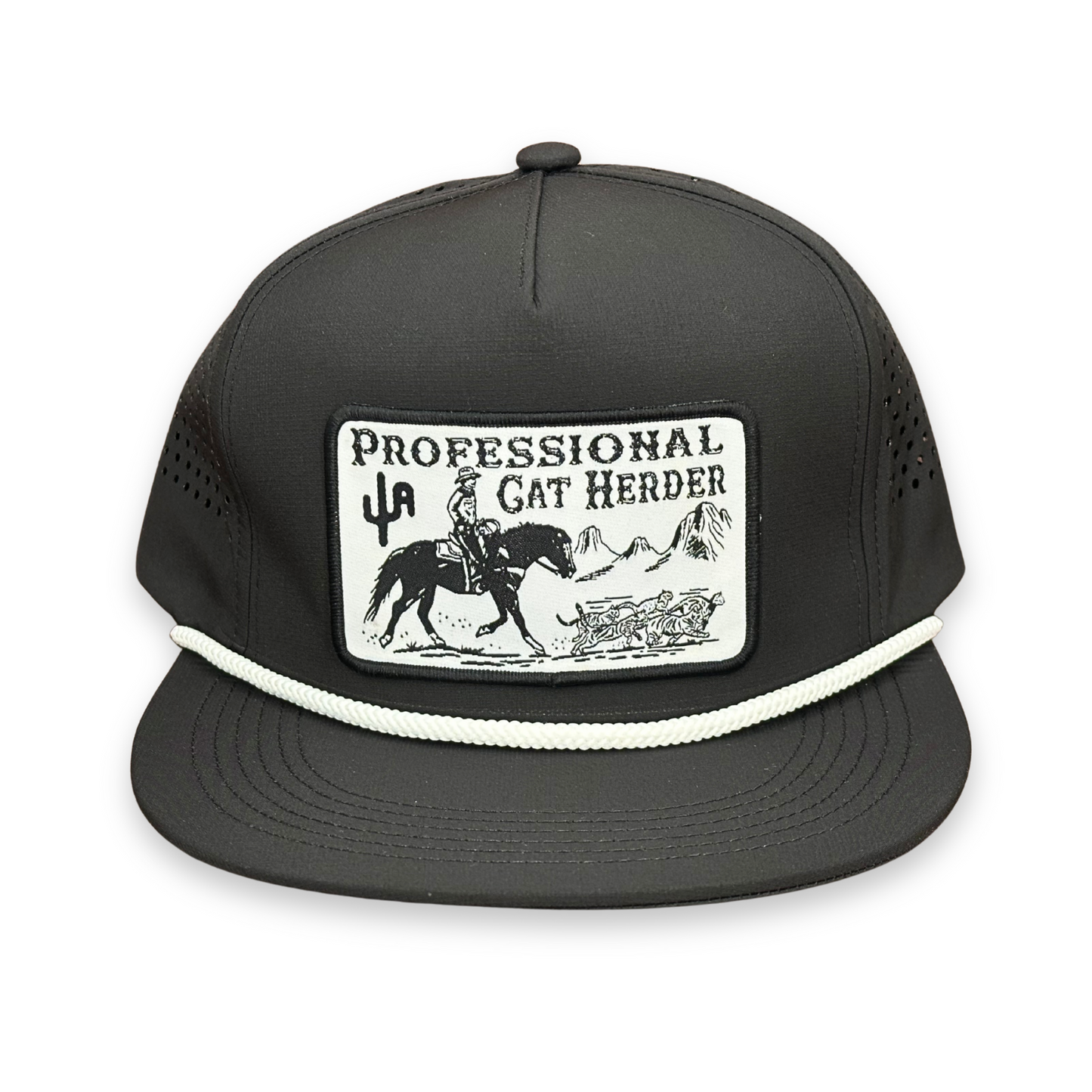 "Cat Herder" - CA Black Laser Holes/ White Rope, Snapback Cap (2025)