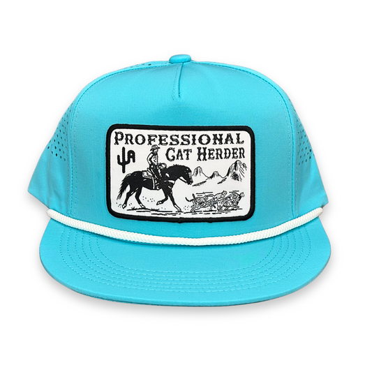 "Cat Herder" - CA Turquoise Laser Holes/ White Rope, Snapback Cap (2025)