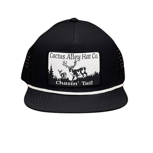 "Chasin' Tail" - CA Black Laser Holes/ White Rope, Snapback Cap (WESA JAN 2024)