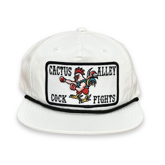 "Cock Fights"- CA 256 White/ Black Rope, Snapback Cap (2025)