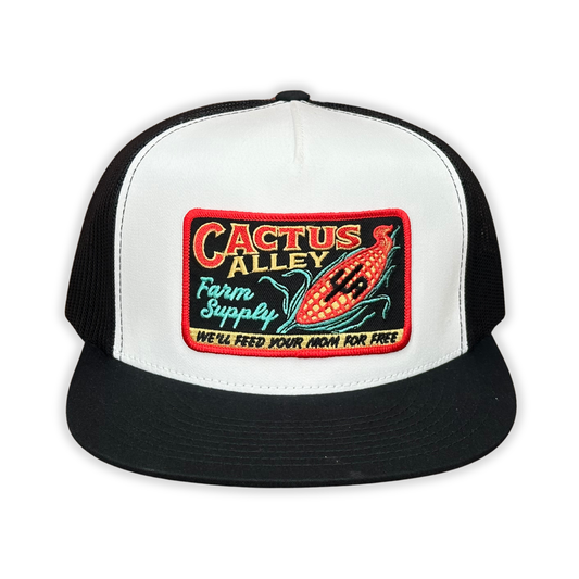"Corn Fed" - 6006 Black/White/Black Mesh, Snapback Cap