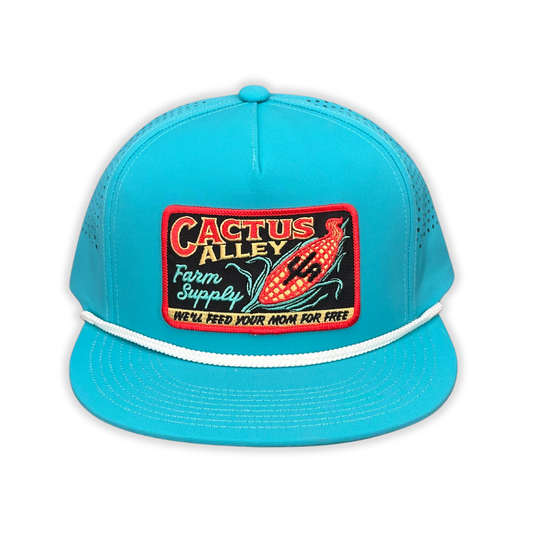 "Corn Fed" - CA Turquoise Laser Holes/ White Rope, Snapback Cap