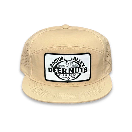 "Deer Nuts" - Zapped Khaki 7 Panel/Laser Holes, Snapback Cap (2025)