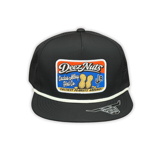 "Deez Nuts" - CA Black Laser Holes/ White Rope, Snapback Cap