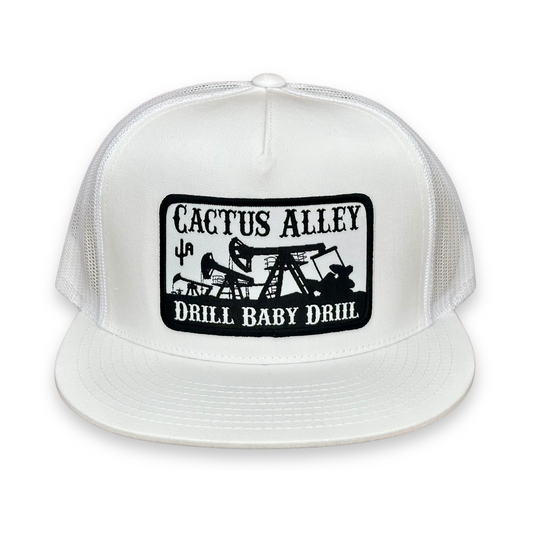 "Drill Baby Drill" - 6006 White/White Mesh, Snapback Cap