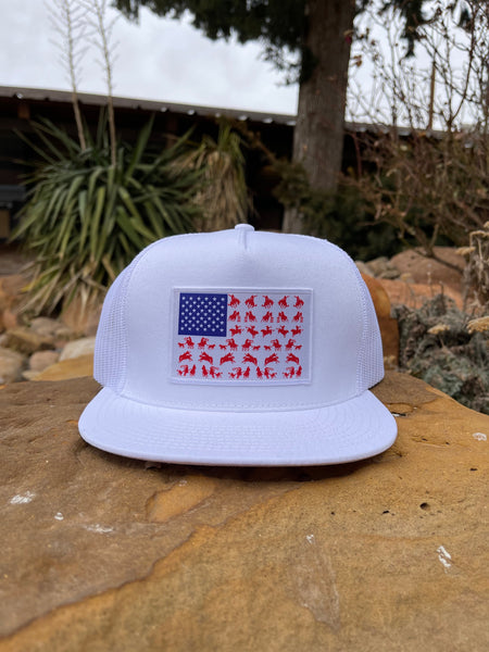 “Rodeo Flag"- 6006 White/ White Mesh, Snapback Cap (2024)