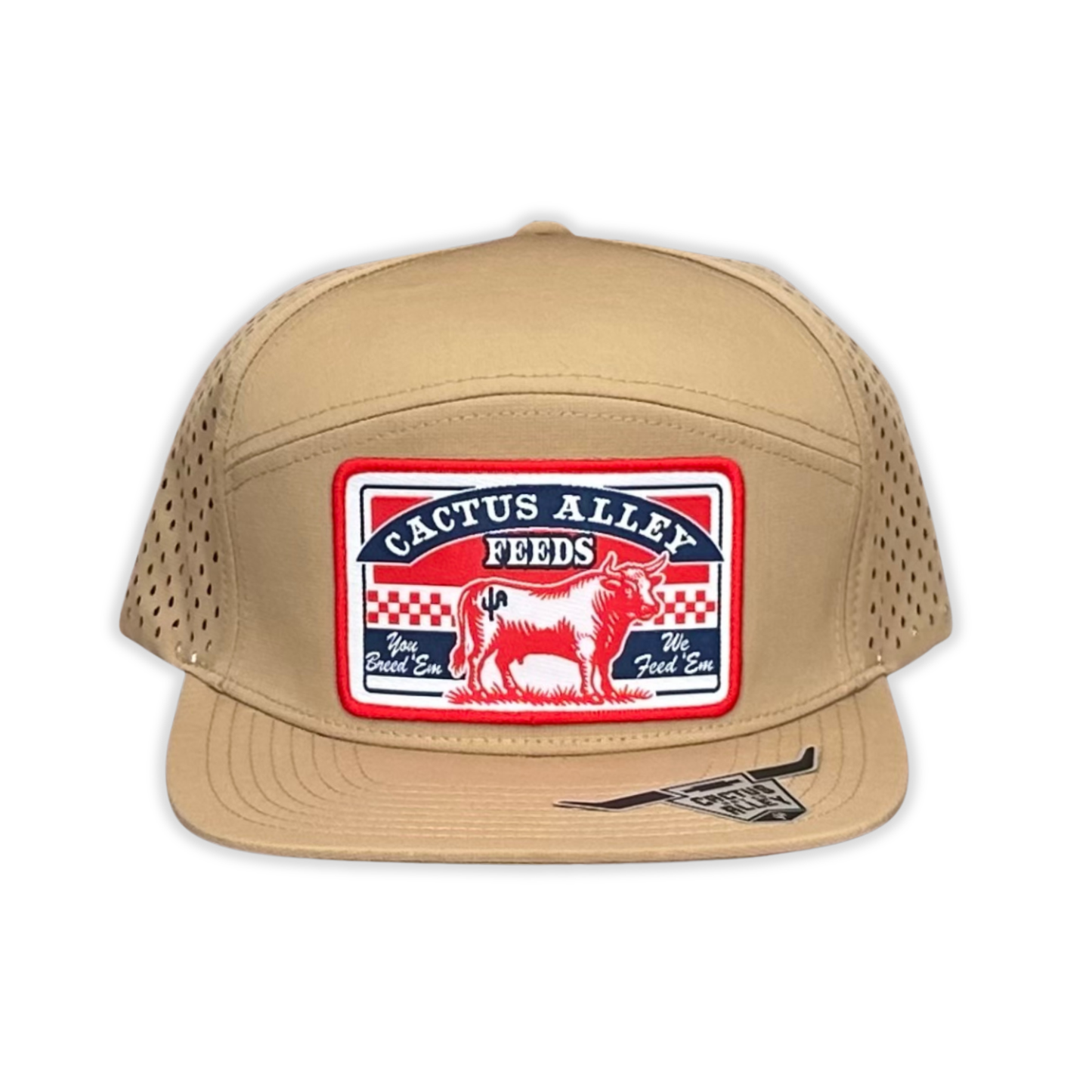 "El Toro" - CA 7 Panel Khaki Laser Holes, Snapback Cap