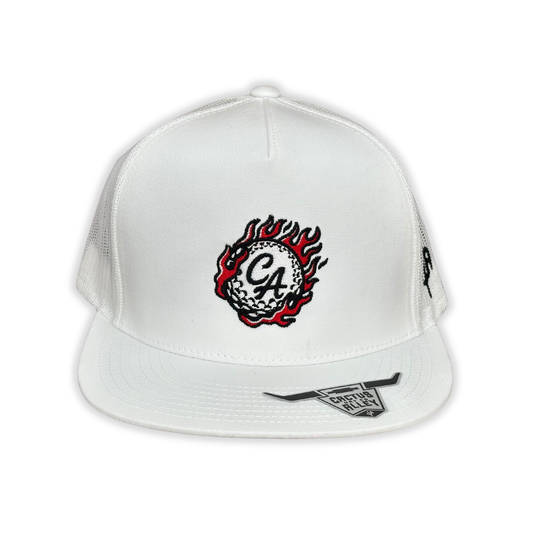 "Flamin' Balls" - 6006 White/ White Mesh, Snapback Cap